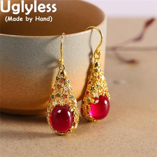 Uglyless So Pretty HOT PINK Curundum Rings for Women Optimized Gemstones Jewelry Anti-fade Enamel Leaves Rings 925 Silver Bijoux