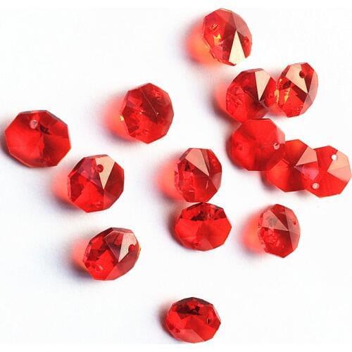 Red 50pcs 14mm Crystal Octagon Beads in 2 Holes (Free Jump Rings ) for Home Decoration Accessories Crystal Chandelier Beads