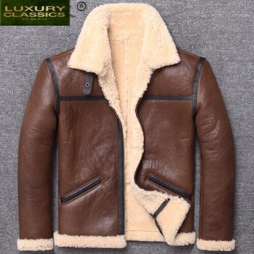 Jacket Mens Winter Leather Real Leather Jacket Men Sheepskin Coat Genuine Leather Shearling Jackets Wool Lining L1962