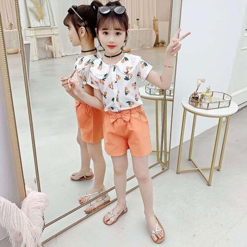 Hot Sale Summer Clothing Sets Kids Pants + Tops 2 Pieces Girls Cherry Printed Kids Clothes Children Tracksuit For 3 4 6 8 10 12