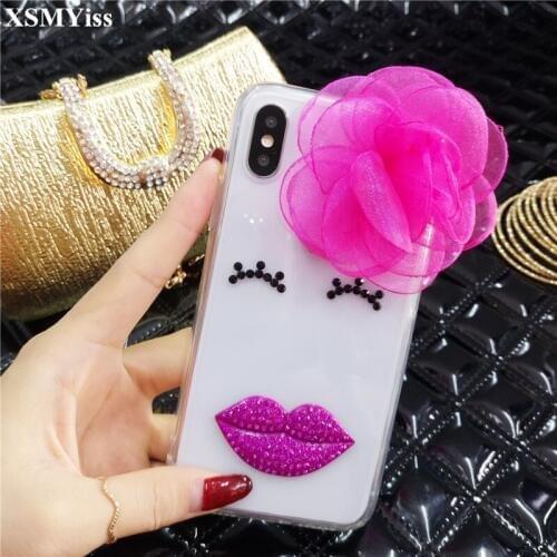 Bling Rhinestone Diamond Soft Back Phone 3D flowers Lovely Girl Case Cover For iphone 11 Pro MAX X 6 6s 7 8 Plus XR Xs Max Case