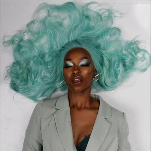 Mint Green Synthetic Lace Front Wig Long Wavy Side Part Natural Hairline Wig Heat Resistant Daily Makeup Wigs for Women 24 Inch