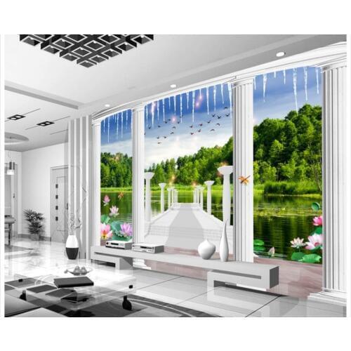 Custom Wall Mural Modern Art Painting High Quality Mural Wallpaper Landscape Painting, Roman Pillars 3D Wall Mural Wallpaper