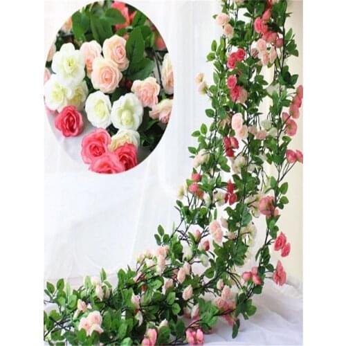 2019New blue and white Artificial Rose Silk Flower Green Leaf Vine Garland for Home Wall weddin Party Decorations 2.4m long