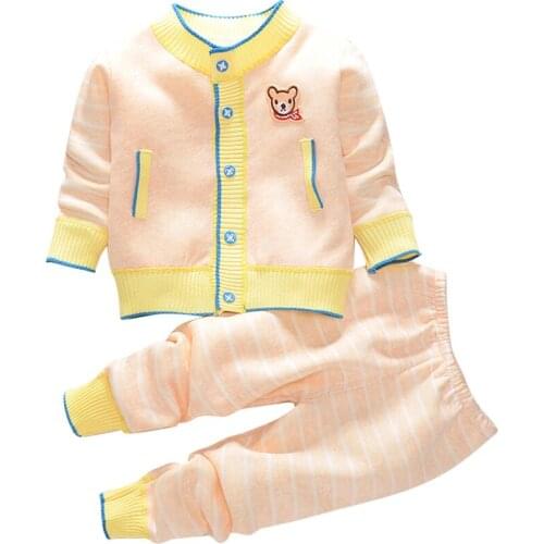 2020 New Autumn Winter 2 Pcs/set Baby Suit Boys Girls Cardigan Underwear Warm Suit Baby Super Cute Cartoon Knitted Jacket