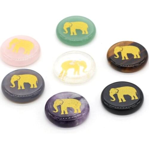 New Natural Stone Beads Round Flat Sheet Shape Stone Beads Elephant Pattern For Making DIY Jewelry Necklace Size 25x25x5mm