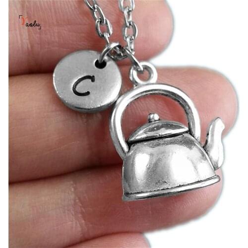 Kettle Necklace Initial Necklace Personalized Necklace Kitchen Pendant Custom Food Necklace Tea Kettle Charm Necklace