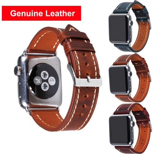 Double Layer Leather Watch Strap for Apple Watch 44mm 42mm 40mm 38mm Vintage Genuine Leather Band for iWatch 2 3 4 5 6 SE