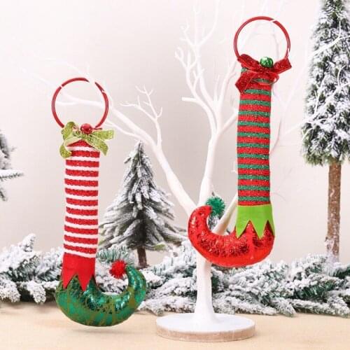 Christmas Decorations Elf Feet Iron Hoop Door Hanging Bell Holiday Home Door Elf Boots Door Ring Ornaments