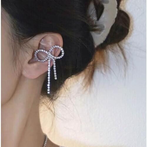 Shinning Zircon Bowknot Clip On Earrings For Women 2021 New Jewelry Korean Simple Delicate Earings bijoux Wholesale