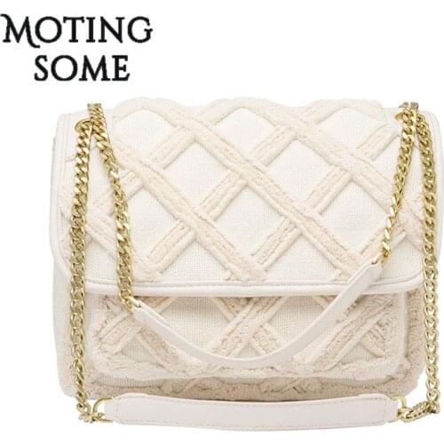 Chic French Style Canvas Women Flap Bag Plush Diamounds Lattice Shoulder Crossbody Luxury Handbags Women Bags Designer 2021 New