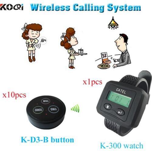 Restaurant electronic display number counter system with receiver and paging buzzer ( 1 watch pager +10 table bell button)