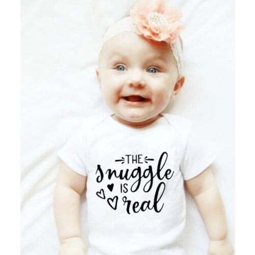 The Snuggle Is Real Print Cute Baby Announcement Onesie Cotton Short Sleeve Baby Bodysuit Toddler Baby Boys Girls Rompers Summer