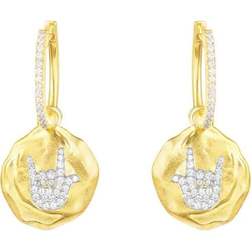 SOELLE Fashion 925 Sterling Silver Yellow Gold Color Round Disc Punk Rock Earrings Cubic Zirconia Stones Women Fine Jewelry