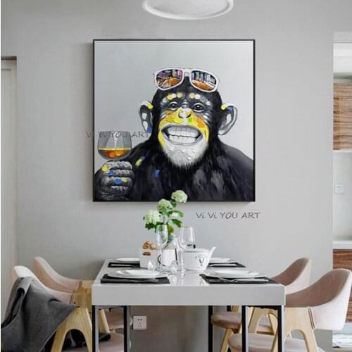 100%Modern Fashion Pure Hand-Painted Oil Animal Personality Orangutan Mural Boss Office Decoration Study Room Large Coffee House