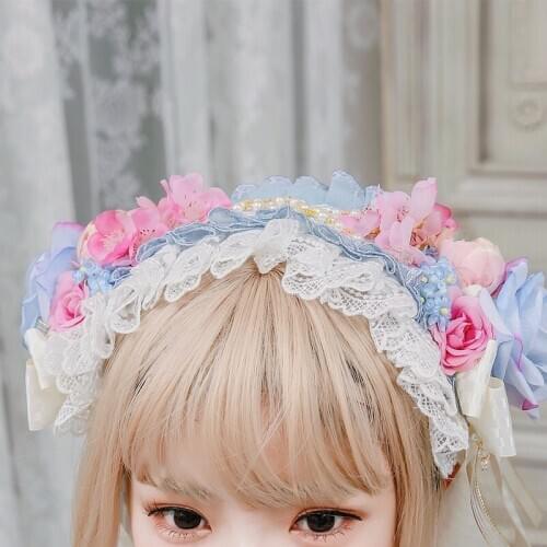 Lolita Wedding Accessories Multicolor Headwear Headband Elegant Sweet Lace Bowknot Pearl Pendants Hair Hoop Side Clip Mori Girl