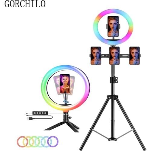 LED Selfie Ring Light with Stand Ringlight Tripod RGB Fill Light Photography Lighting for TikTok Makeup Video Shooting