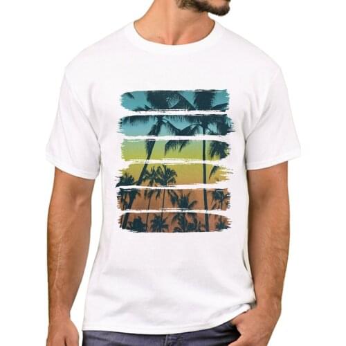 TEEHUB Hipster Tropical Brush Strokes Racerback Men T-Shirt Short Sleeve Tshirts Geometric Sunset Printed T Shirts Funny Tee