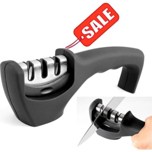 Knife Sharpener for Straight and Serrated Knives, 3-Stage Diamond Coated Wheel System, Sharpens Dull Knives Quickly, Safe