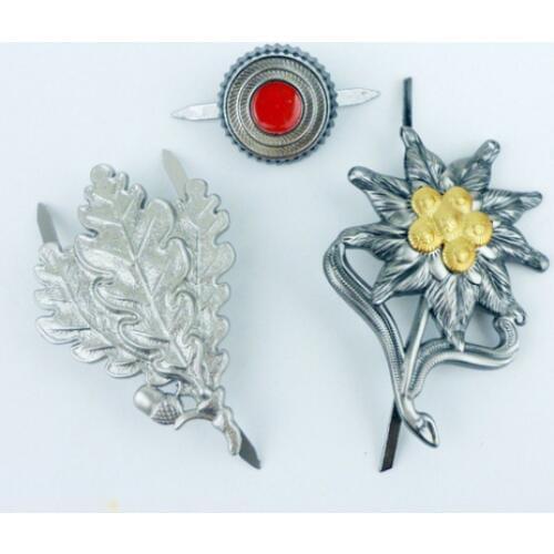 Three WWII German Edelweiss Sniper Cap Metal Badge Pin Flag Insignia Brooch SET armyshop2008