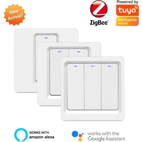 ZigBee Smart Push Button Switch No Neutral Required Smart Life Tuya APP Alexa Google Home Voice Control 2/3 Way EU UK