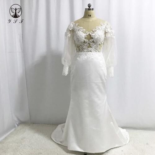Classic Design Illussion O Neck Appliqued Lace Long Sleeve Mermaid Couture Wedding Dresses