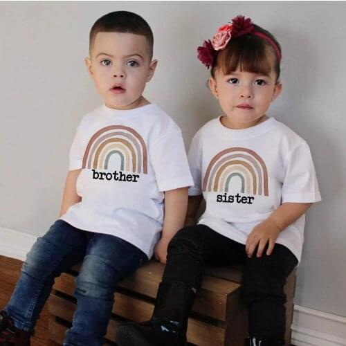 Funny Rainbow Brother and Sister Youth T Shirts Family Look Rainbow T-shirts Children Fashion Tee Shirt Rainbow Tops Clothes