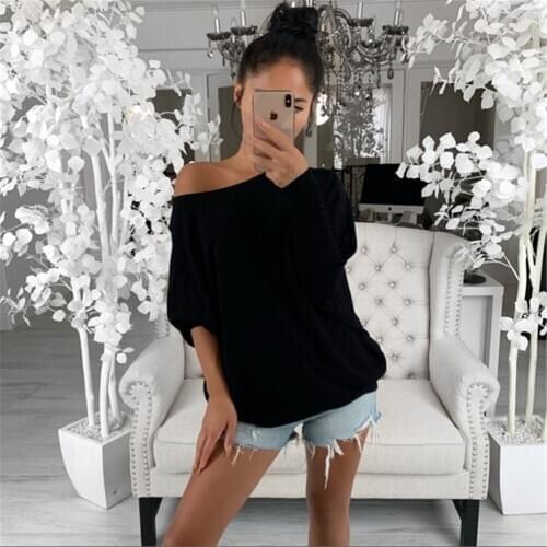 Women Skew Collar Blouse Long Sleeve Plain Casual Loose Shirts Oversize Tops