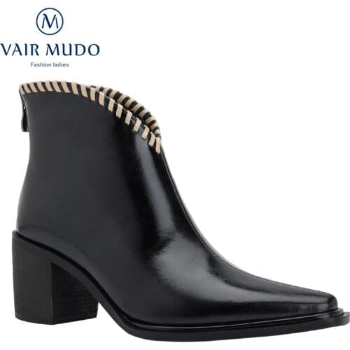 VAIR MUDO Women Ankle Boots Shoes Chelsea Boots High Heels Black White Brown Pointed Toe Genuine Leather Boots Elegant WM-X166-C