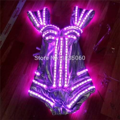 LED light luminous illuminated glowing wears bra women LED costumes vest ballroom dance bar stage RGB cloth dj disco show