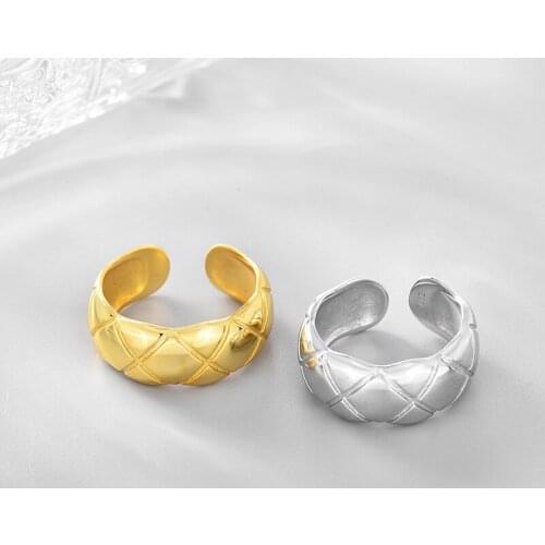 Matte Personality Simplicity Vintage Wave S925 Sterling Silver Open Adjustable Gap Plaid Rings For Women Wooden Stick Ornaments