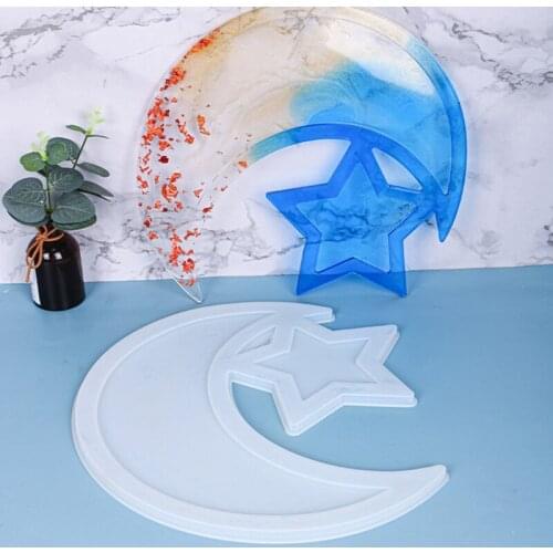 1 Pc Ramadan Dessert Tray Epoxy Resin Mold Moon Star Ramadan Serving Plate Silicone Mould DIY Crafts Display Holder Mold