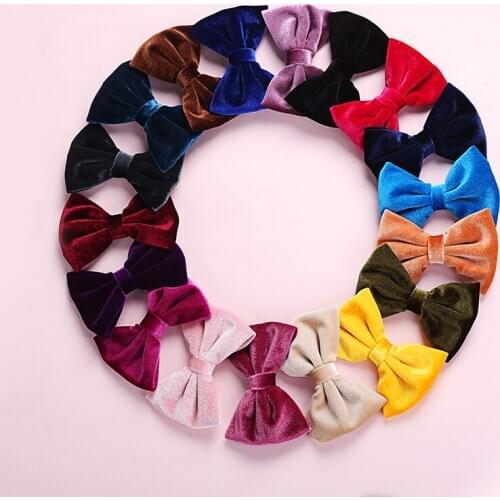 18 pcs School Girls Velvet Fabric Bow hair clips, Baby toddlers Velvet bow Hairpins , Baby shower gift photo props