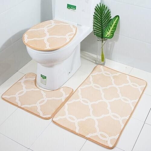 3 in 1 Lantern Pattern Bathroom Mat Set Antiskid Washroom Carpet Contour Mat Toilet Seat Lid Cover