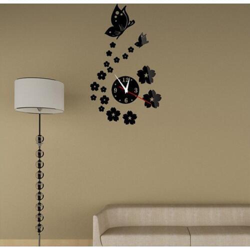 3D Useful DIY Mirror Wall Stickers Automatic Mechanical Movement Wall Clock Butterfly Flying Wall Clock Alloy Mirror Wall Clock
