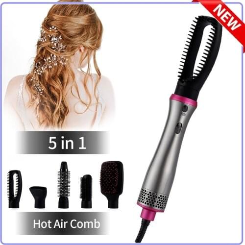 5 In 1 Hair Dryer Comb Multi-functional Hot Air Curling Hair Roller Curler Hair Care Styling Tool Comb Brush Hair Straightening