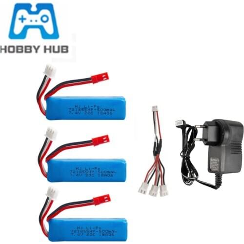 7.4V 500mAh Lipo Battery for WLtoys A202 A212 A222 A232 A242 A252 4WD RC Car 7.4V Battery with Charger 3in1 Cable