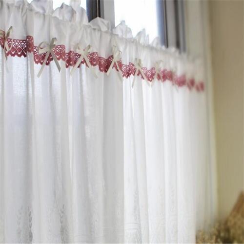 Free Shipping Quality Pastoral Lace Curtain bowknot Coffee Closet Shades Kitchen Short Small Drapes Blinds Purdanh Valance Gift
