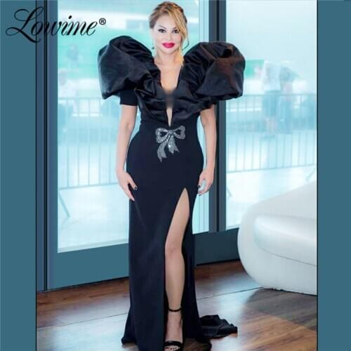 Black Formal Party Gown Puffy Sleeves Mermaid Dubai Evening Dress 2020 Custom Made Middle East Women Arabic Prom Dresses Vestido