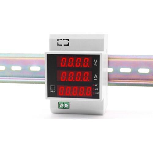 Digital Energy Meter Din Rail w Active Power Factor AC Ammeter Voltmeter 100A