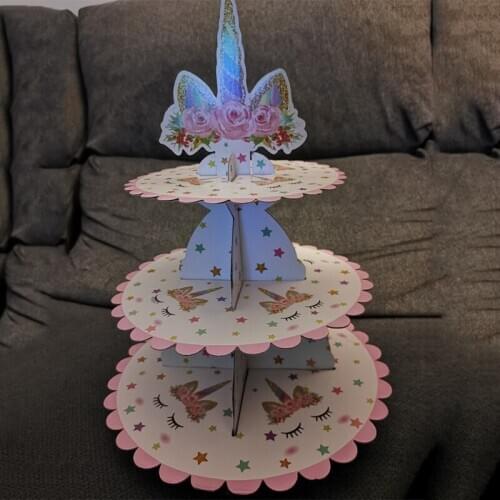 Unicorn Party 3 Tier Foldable Cupcake Stand Birthday Party Decoration Kids Cake Display Stand Baby Shower Decor Supplies