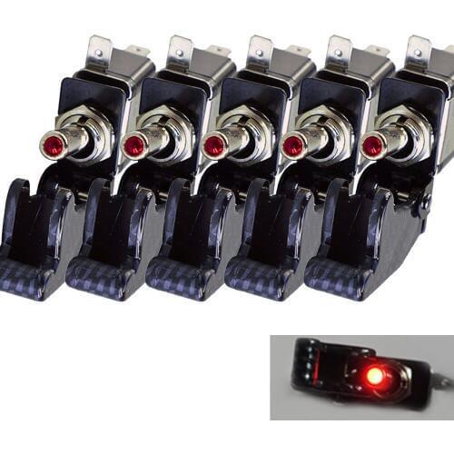 EE support 5 X LED Light Switch DIY Car Accessories 12V 20A Carbon Fiber Cover SPST Rocker Toggle Switch