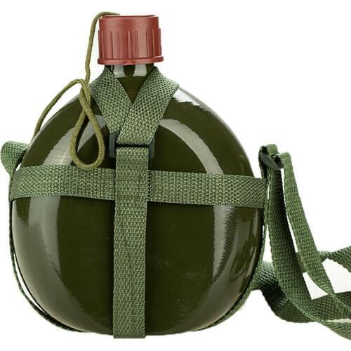2L Capacity Military Canteen Water Bottle Shoulder Strap Tactical Thickened Circular Aluminum Camping Travel Survival Kits Hold