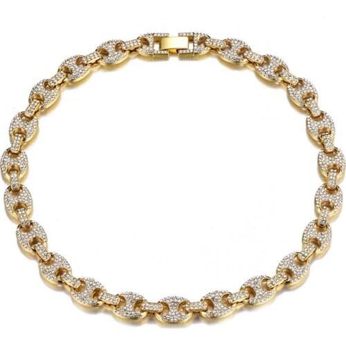 European and American Style hip-hop Necklace Gold Color Zinc Alloy Clavicle Chain AAA+ CZ Bling Iced Out Mens Necklace Jewelry