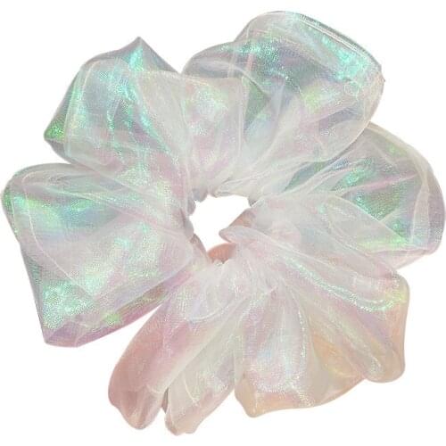 Fashion Women Hair Tie Dream Mermaid Big Size Glossy Mesh Hair Tie, super fairy large intestine white hair tie, yarn headdress