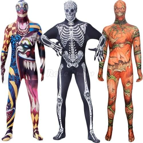 Halloween Terror Ghost Skull Cosplay Costume Horrible Zombies Zentai Full Body Cover Jumpsuits Men Scary Tights Clothes C36M280