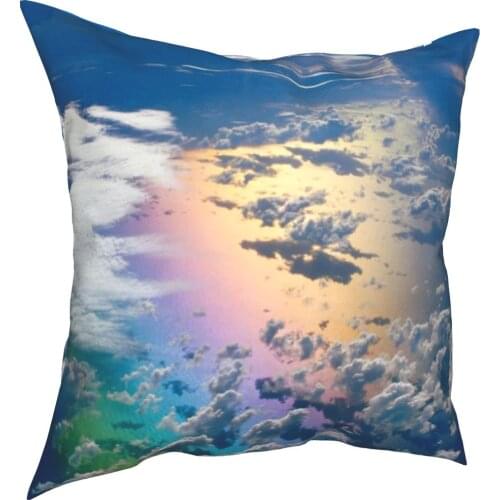Colorful cloud printing pillow case nature magic scene rainbow cloud linen pillow case retro home decoration pillow case