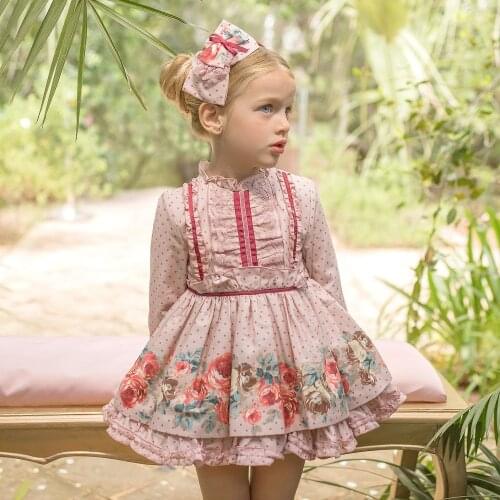 Summer Kids Clothing Lace Ruffles Spanish Vintage Flower Children Baby Girls Dress Flower Girl Dresses Kids Dresses for Girls
