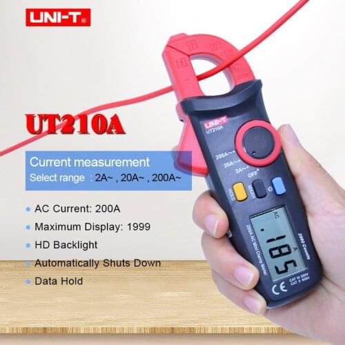 UNI-T UT210A Mini Clamp Meter;2000 Count Data hold digital multimeter;AC current tester MAX 200A with LCD backlight