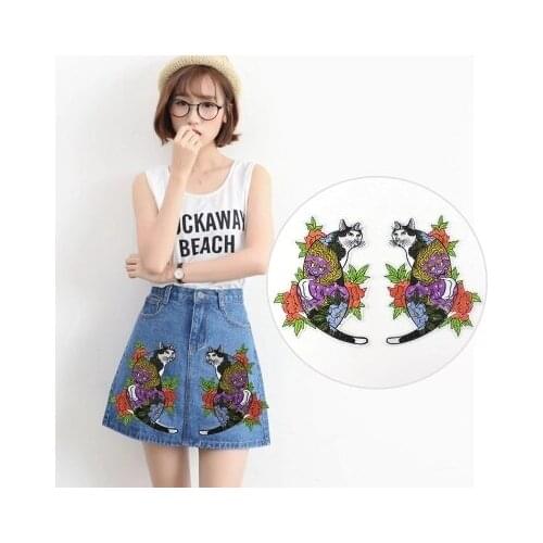 Fashion embroidery flower cat pattern cloth stickers DIY large clothing clothes jacket denim skirt decoration repair applique